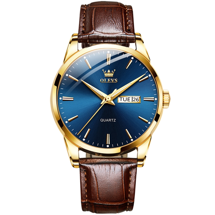 OLEVS 6898 Men Fashion Waterproof Dual Calendar Quartz Watch(Brown Blue)