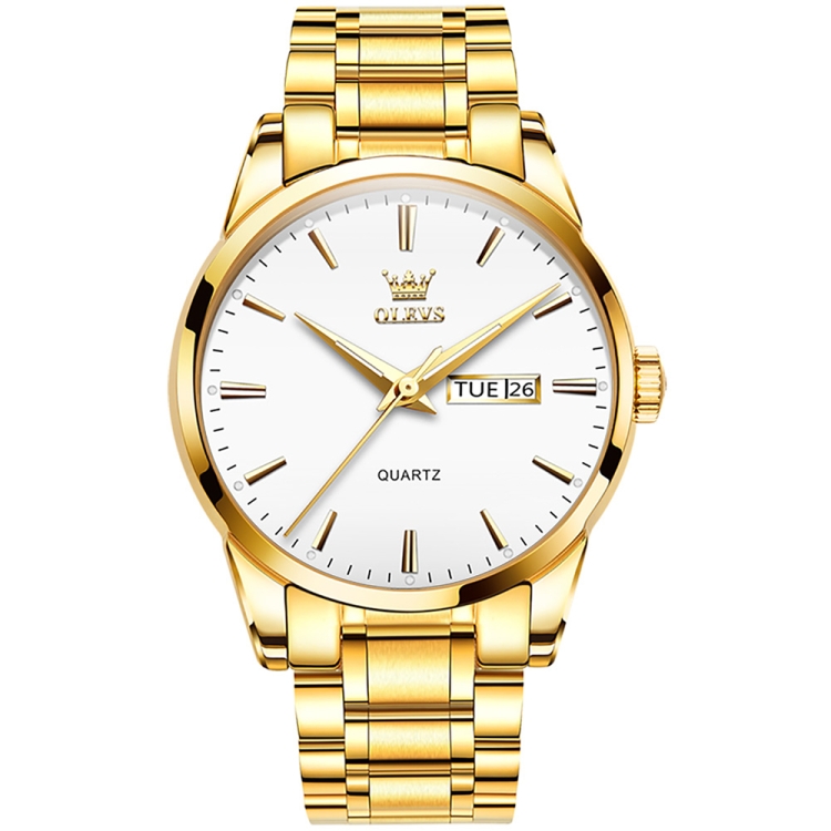 OLEVS 6898 Men Waterproof Luminous Steel Watch Band Quartz Watch(Gold White)