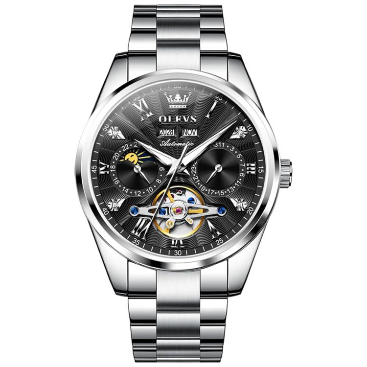 OLEVS 7028 Men Multifunctional Luminous Waterproof Mechanical Watch(Black)