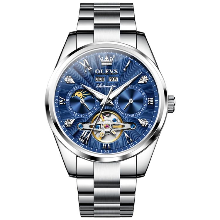 OLEVS 7028 Men Multifunctional Luminous Waterproof Mechanical Watch(Blue)