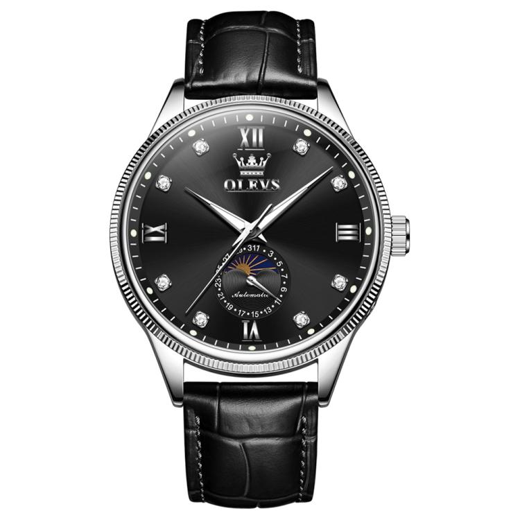 OLEVS 7039 Men Sun Moon Star Luminous Waterproof Mechanical Watch(Black)