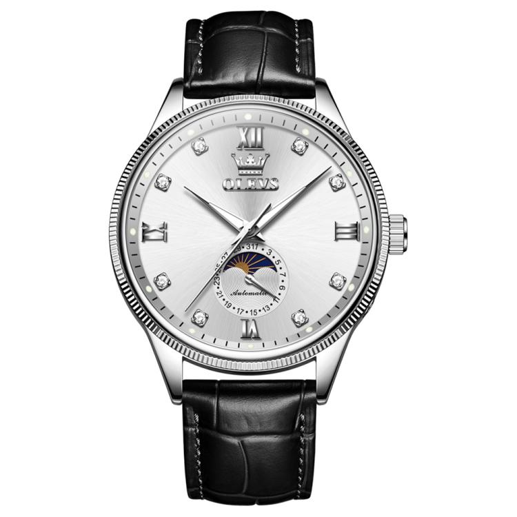 OLEVS 7039 Men Sun Moon Star Luminous Waterproof Mechanical Watch(White)