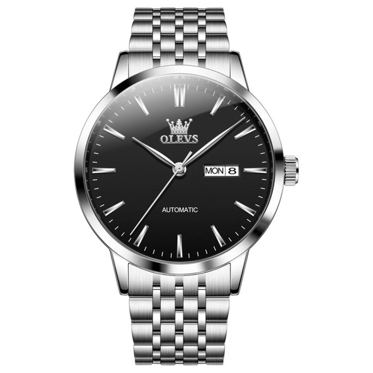 OLEVS 7048 Men Diamond Dual Calendar Mechanical Watch(Black)