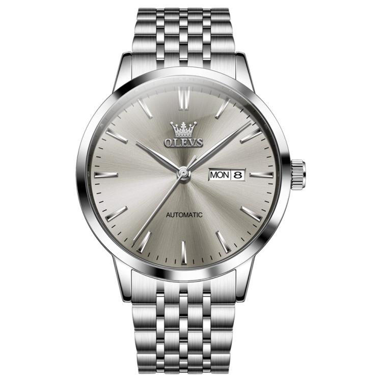 OLEVS 7048 Men Diamond Dual Calendar Mechanical Watch(Grey)