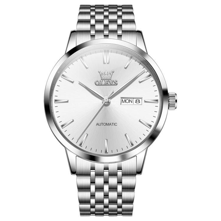 OLEVS 7048 Men Diamond Dual Calendar Mechanical Watch(White)