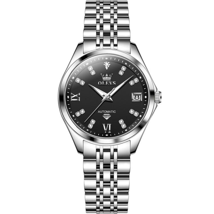 OLEVS 9801 Women Diamond Waterproof Single Calendar Mechanical Watch(Black)