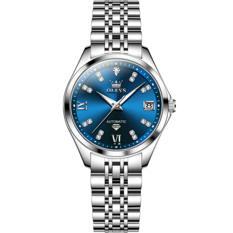 OLEVS 9801 Women Diamond Waterproof Single Calendar Mechanical Watch(Blue)