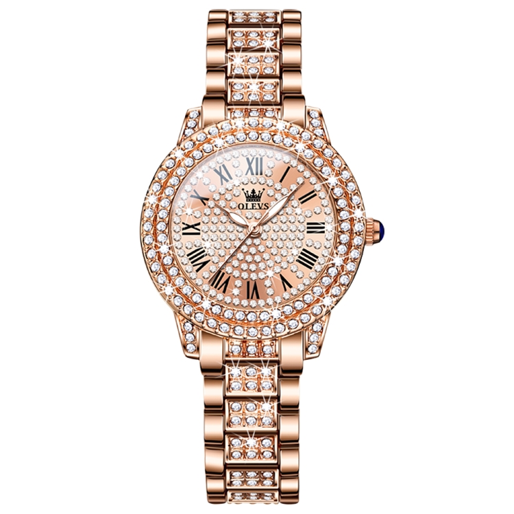 OLEVS 9943 Women Diamond Waterproof Quartz Watch(Rose Gold Diamond Face)