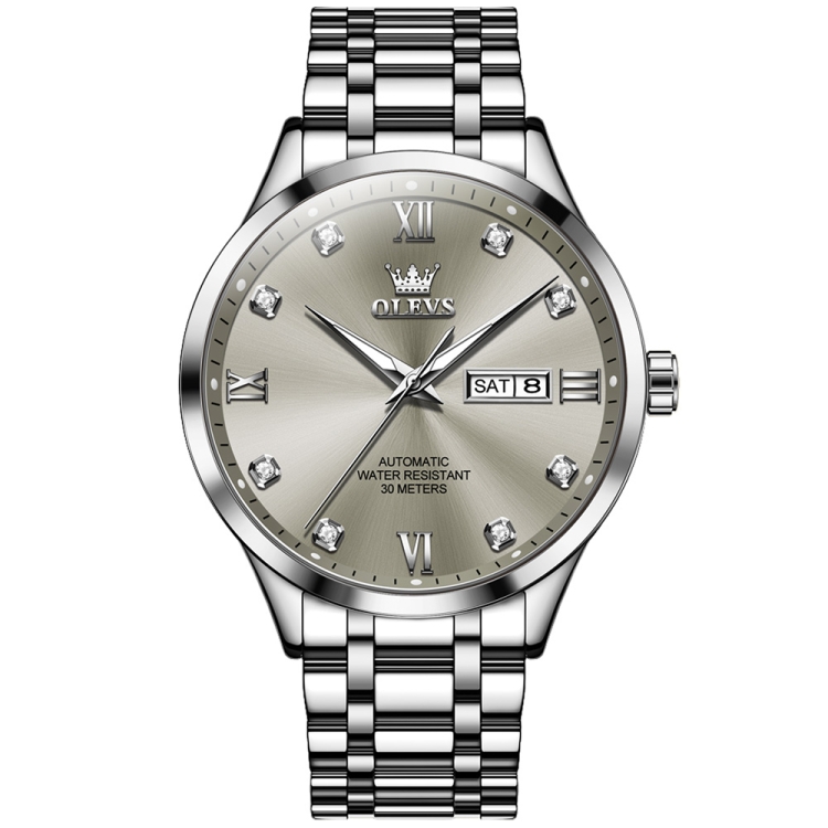 OLEVS 9946 Men Diamond Roman Scale Waterproof Quartz Watch(Grey + Silver)