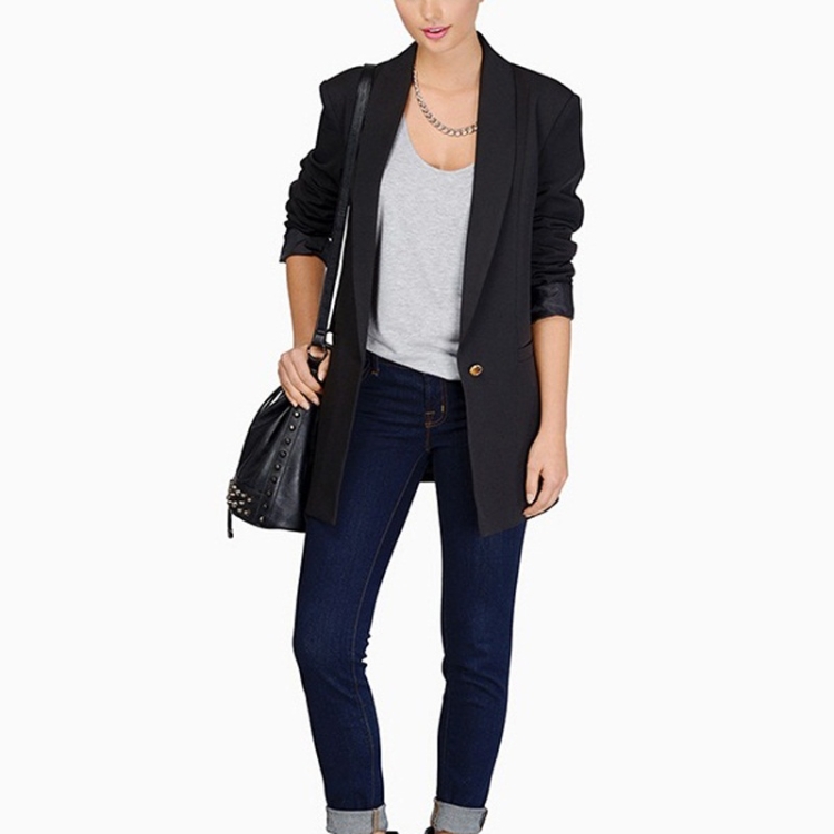 One Buckle Long-sleeved Suit (Color:Black Size:M)
