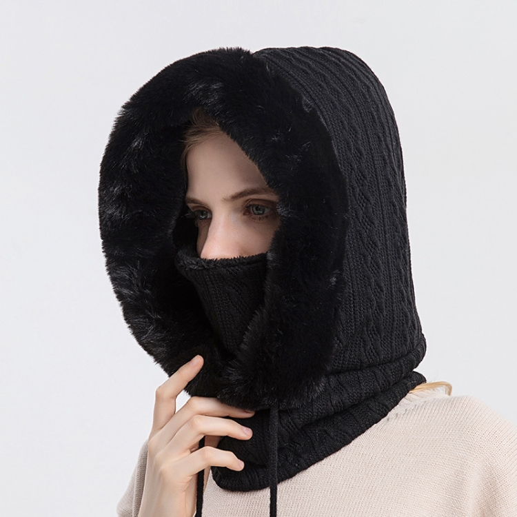 One-piece Cold-proof and Keep Warm Hedging Cap Scarf Face Mask(Black)