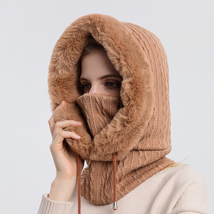 One-piece Cold-proof and Keep Warm Hedging Cap Scarf Face Mask(Khaki)