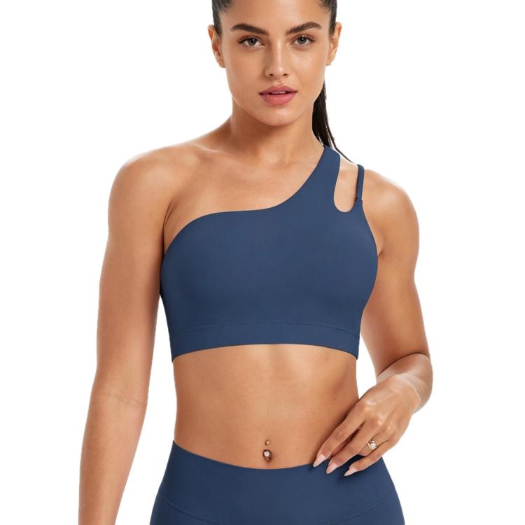 One-Shoulder Backless Sports Bra For Running Fitness And Yoga, Size: L(Baguette Blue)