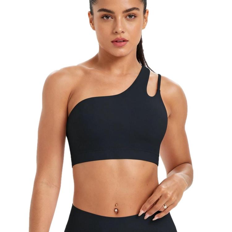One-Shoulder Backless Sports Bra For Running Fitness And Yoga, Size: L(Black)
