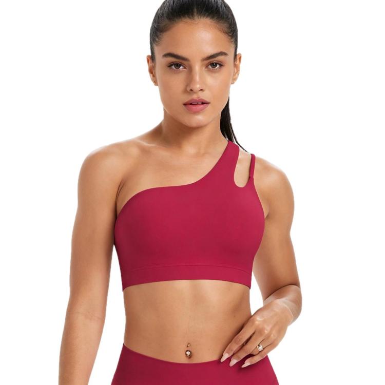 One-Shoulder Backless Sports Bra For Running Fitness And Yoga, Size: L(Carmine Red)