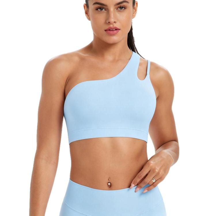 One-Shoulder Backless Sports Bra For Running Fitness And Yoga, Size: L(Sky Blue)