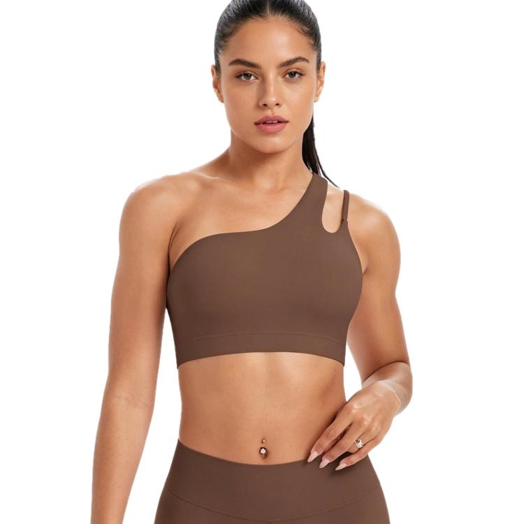 One-Shoulder Backless Sports Bra For Running Fitness And Yoga, Size: M(Chestnut)