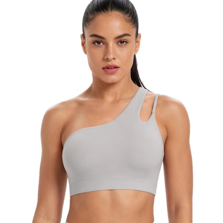 One-Shoulder Backless Sports Bra For Running Fitness And Yoga, Size: M(Frost Gray)