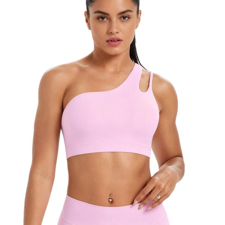 One-Shoulder Backless Sports Bra For Running Fitness And Yoga, Size: S(Cherry Blossom Pink)
