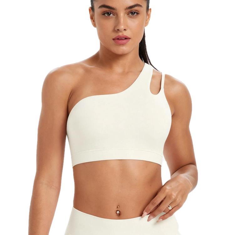 One-Shoulder Backless Sports Bra For Running Fitness And Yoga, Size: S(Light Ivory)