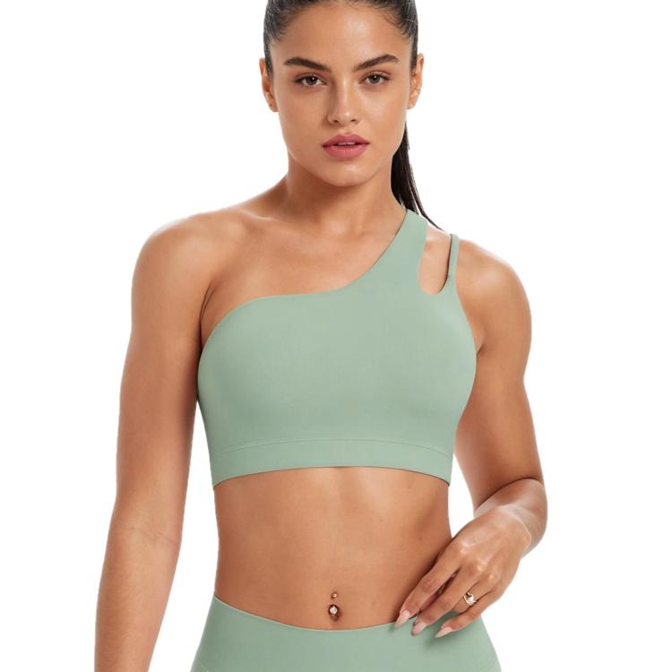One-Shoulder Backless Sports Bra For Running Fitness And Yoga, Size: XL(Basil Green)