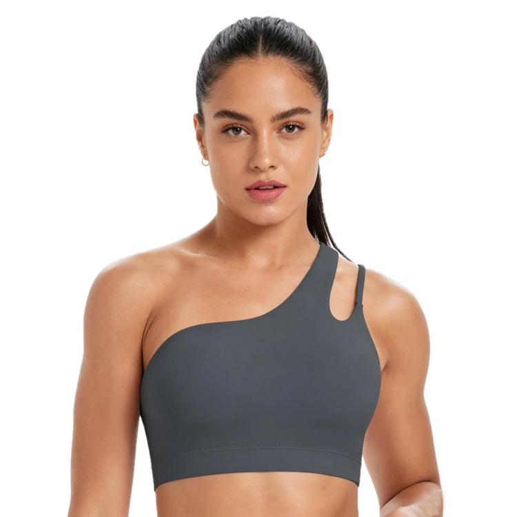 One-Shoulder Backless Sports Bra For Running Fitness And Yoga, Size: XL(Graphite Gray)
