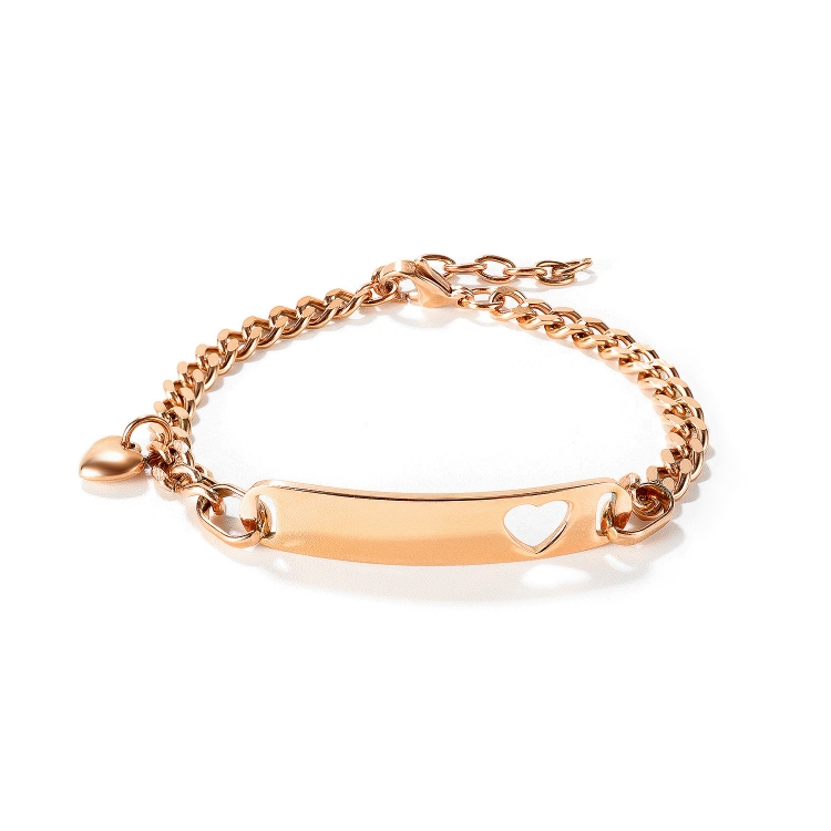 OPK 1151 Stainless Steel Smooth Skeleton Heart Bracelet, Color: Rose Gold