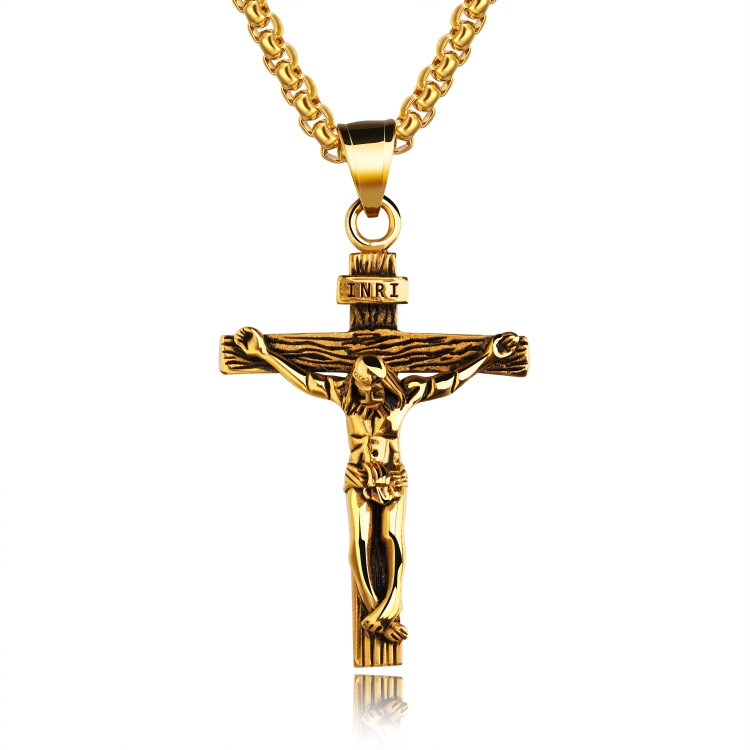OPK 810 Retro Cross Frame Titanium Steel Men Pendant Necklace, Color: Gold Black Pendant