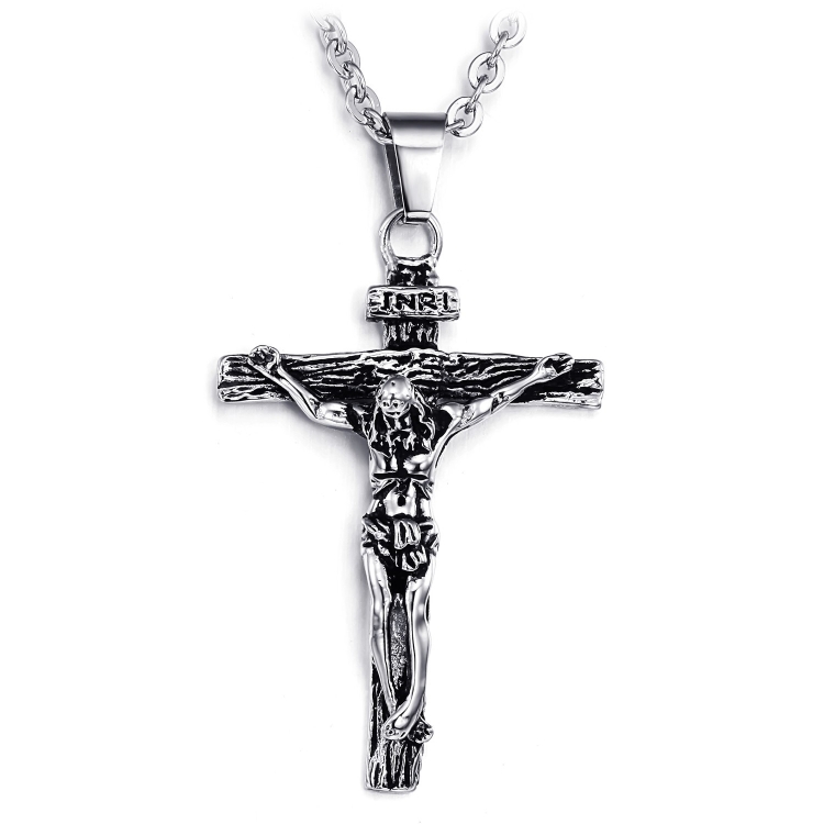 OPK 810 Retro Cross Frame Titanium Steel Men Pendant Necklace, Color: Steel Color Pendant