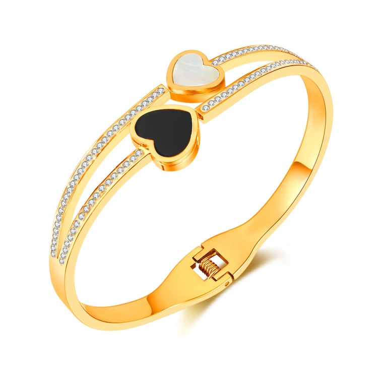 OPK GH1105 Stainless Steel Double Heart Black and White Shell Temperament Bracelet