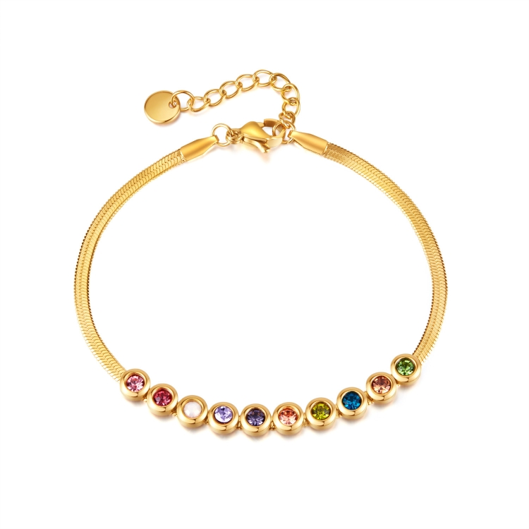 OPK GS1431 Titanium Steel Colorful Zirconia Hand Jewelry Stainless Steel Flat Chain Bracelet, Color: Gold