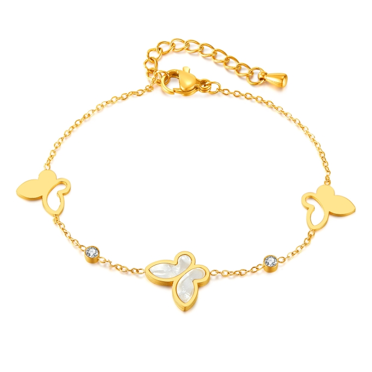 OPK GS1568 Stainless Steel Personalized Hollow Butterfly Zirconia Bracelet(Gold)