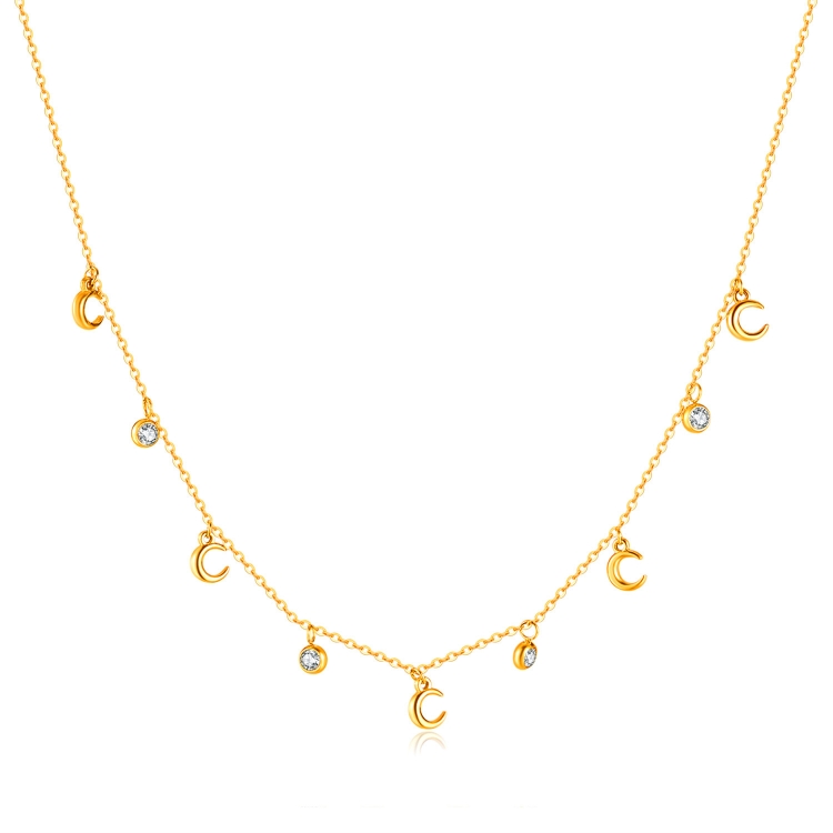 OPK GX2408 Simple Stainless Steel Moon Pendant With Zirconia Collarbone Chain