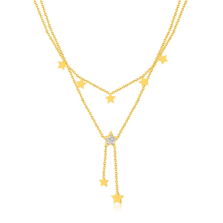 OPK GX2436 Stainless Steel Tassel Pentagram Pendant Stacking Necklace(Gold)