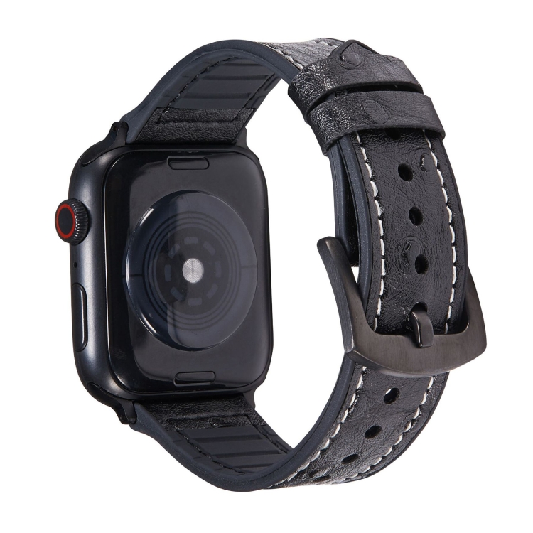 Ostrich Texture Leather Watch Band For Apple Watch Ultra 49mm&Watch Ultra 2 49mm / Series 9&8&7 45mm / SE 3&SE 2&6&SE&5&4 44mm / 3&2&1 42mm(Black)