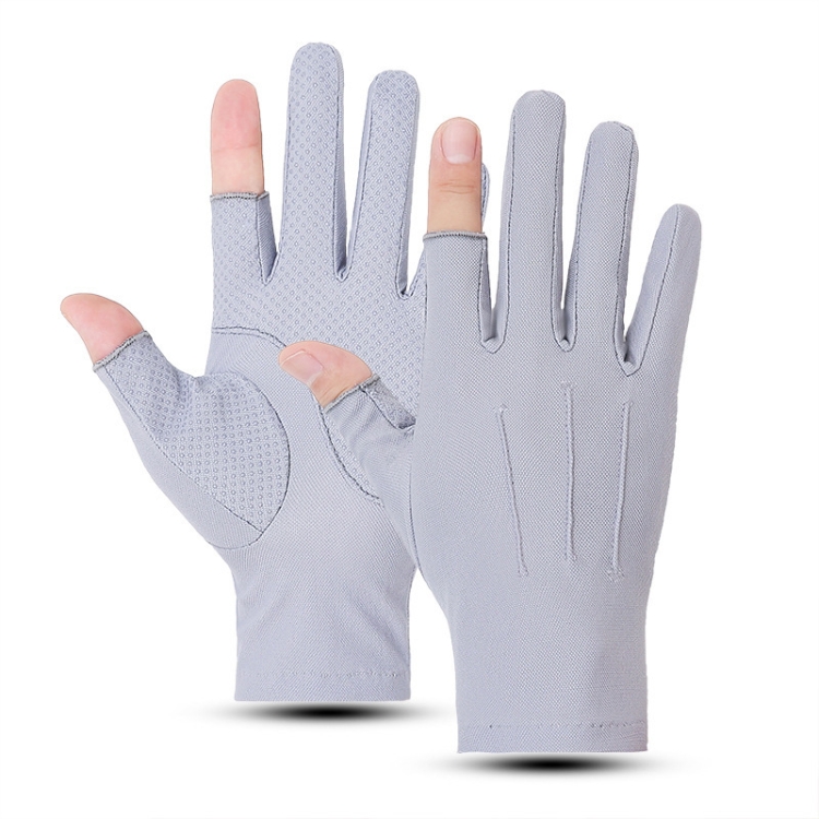 Outdoor Bicycle Riding Fishing Gloves Thin Breathable Anti-UV Sports Ice Silk Gloves, Style: Men 2 Fingers Gray
