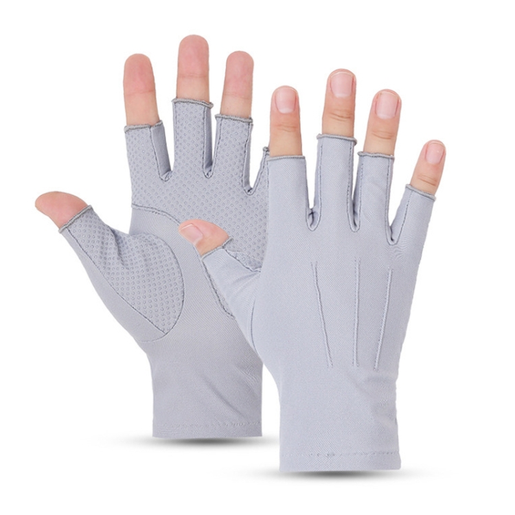 Outdoor Bicycle Riding Fishing Gloves Thin Breathable Anti-UV Sports Ice Silk Gloves, Style: Men Half Finger Gray