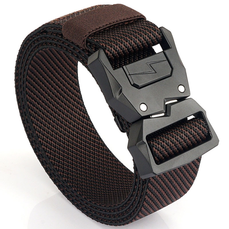 Outdoor Casual Lightning Buckle Men Elastic Belt, Length: 125cm(Twill Brown)