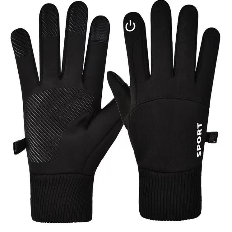 Outdoor Fleece-Lined Non-Slip Warm Cycling Touchscreen Gloves(Black)