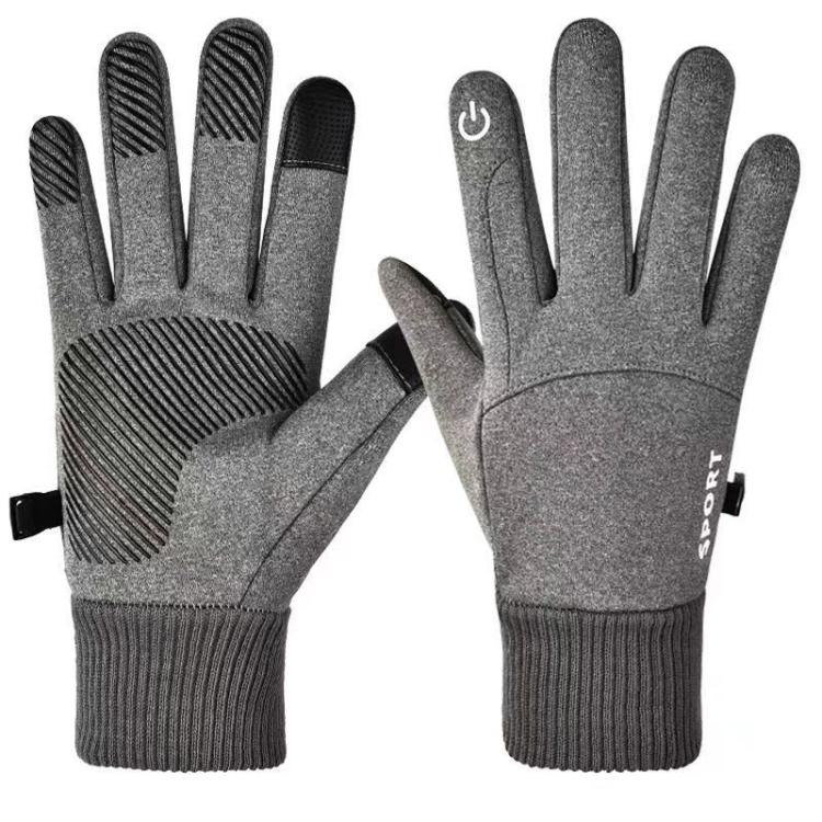 Outdoor Fleece-Lined Non-Slip Warm Cycling Touchscreen Gloves(Heather Gray)
