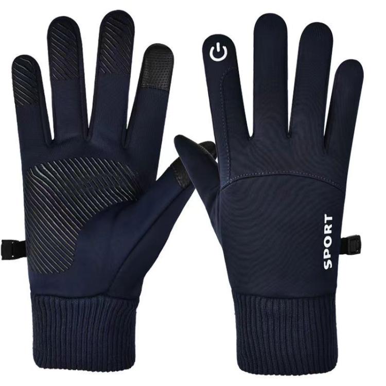 Outdoor Fleece-Lined Non-Slip Warm Cycling Touchscreen Gloves(Navy Blue)