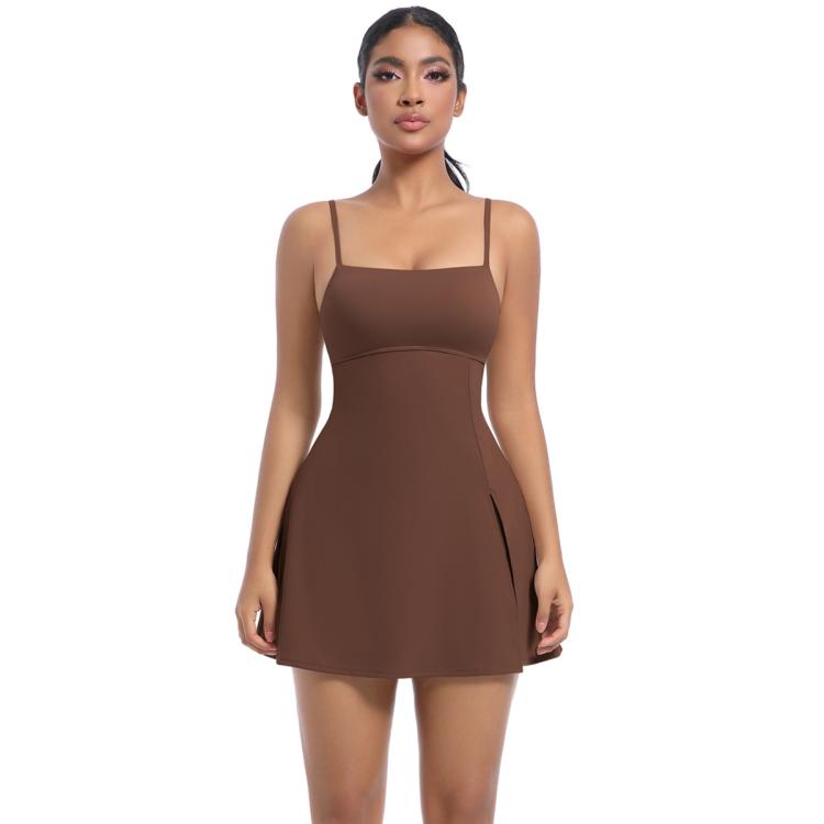 Outdoor Golf Anti-exposure Leggings/Sports Dress With Bra Pads, Size: XL(Chestnut)