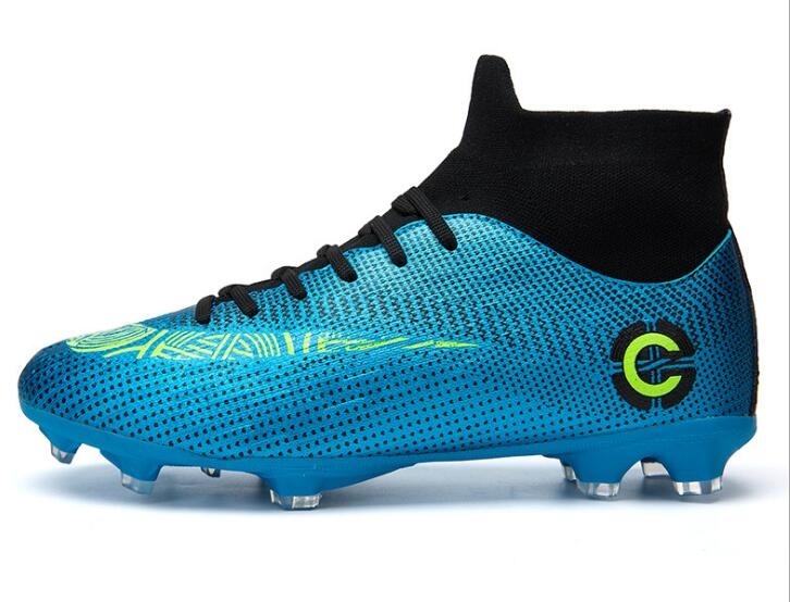 Outdoor High-top Non-slip Soccer Cleats Training Sneakers for Men, Size:39(2039 Blue Long Nail)