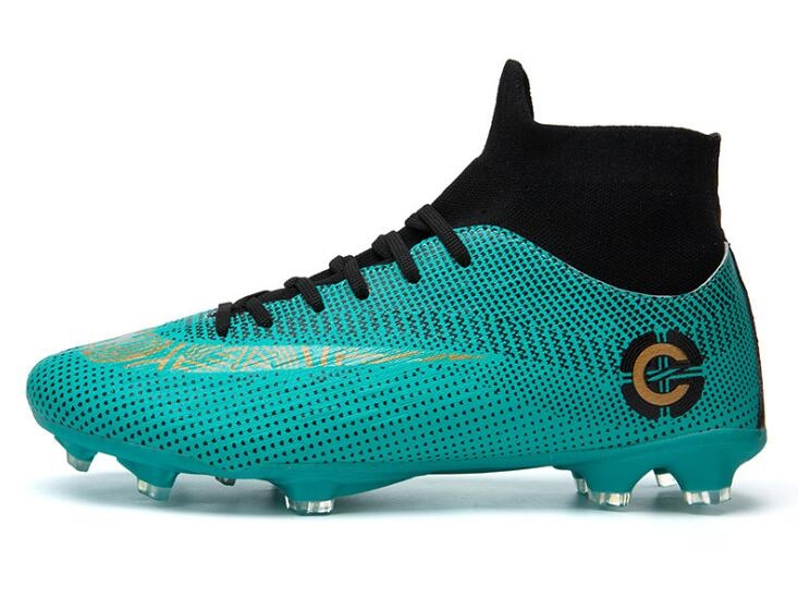 Outdoor High-top Non-slip Soccer Cleats Training Sneakers for Men, Size:39(2039 Green Long Nail)