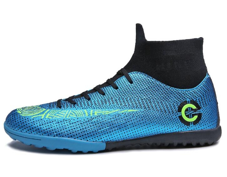 Outdoor High-top Non-slip Soccer Cleats Training Sneakers for Men, Size:42(2039-1 Blue Broken Nail)
