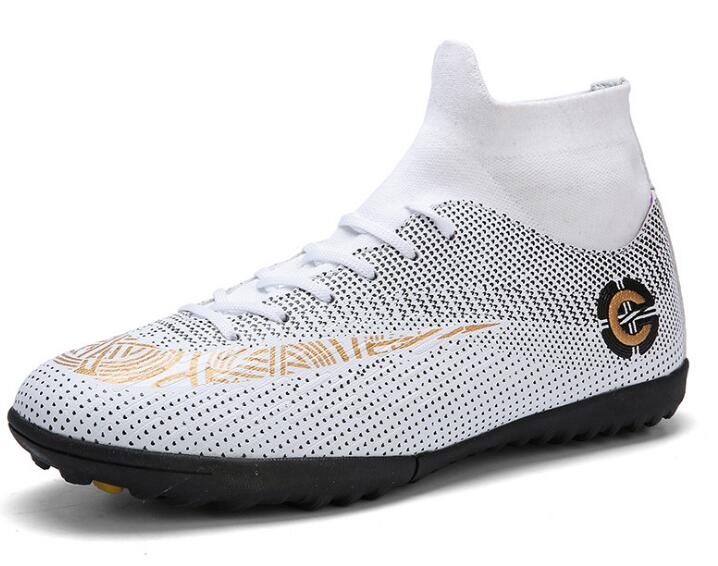 Outdoor High-top Non-slip Soccer Cleats Training Sneakers for Men, Size:44(2039-1 White Broken Nail)