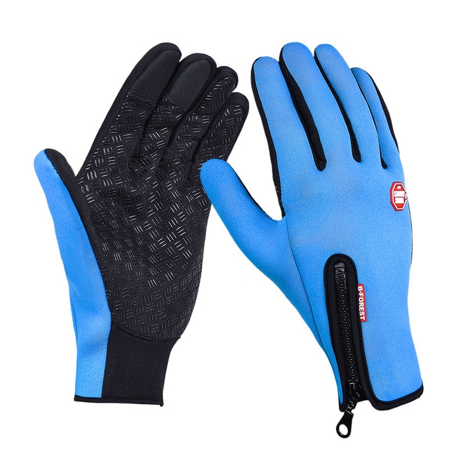Outdoor Sports Hiking Winter Leather Soft Warm Bike Gloves For Men Women, Size:L (Blue)