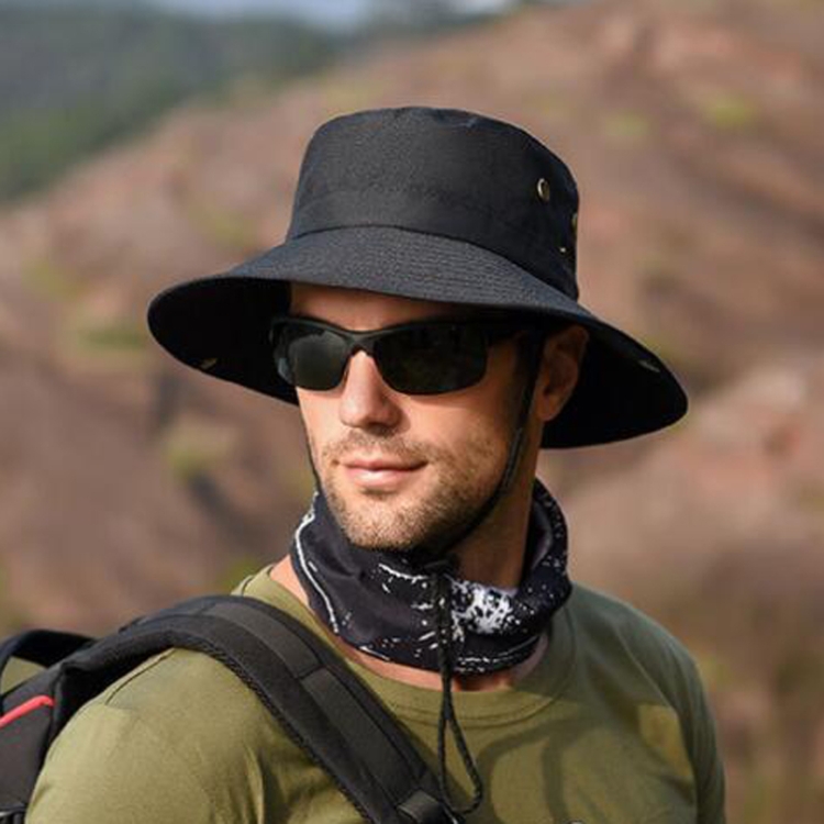 Outdoor Sun Hat Hiking Big Brim Breathable Sunscreen Fisherman Hat(Black)