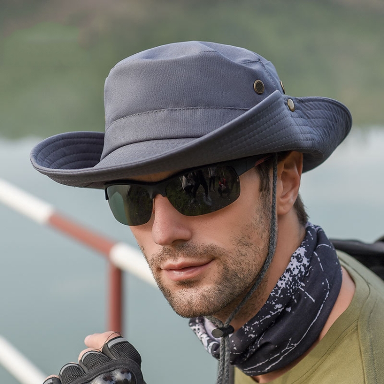 Outdoor Sun Hat Hiking Big Brim Breathable Sunscreen Fisherman Hat(Dark Gray)