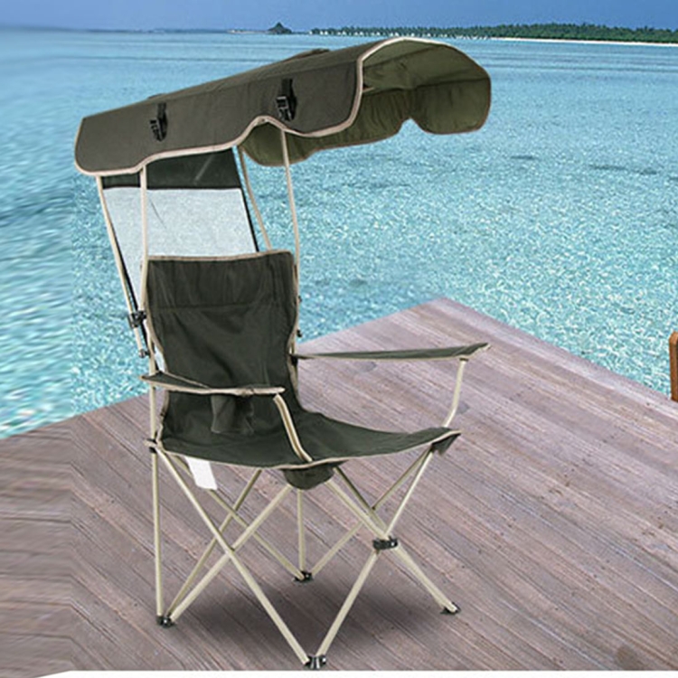 Outdoor Sun Protection Folding Chair Multifunctional Portable Fishing Beach Lounge Chair With Sunshade Aluminum Folding Chair(Dark Green)